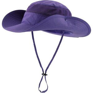 Unisex Purple 100%Polyester Wide Brim Boonie Mesh With Chin Strap Bucket Sun Hat